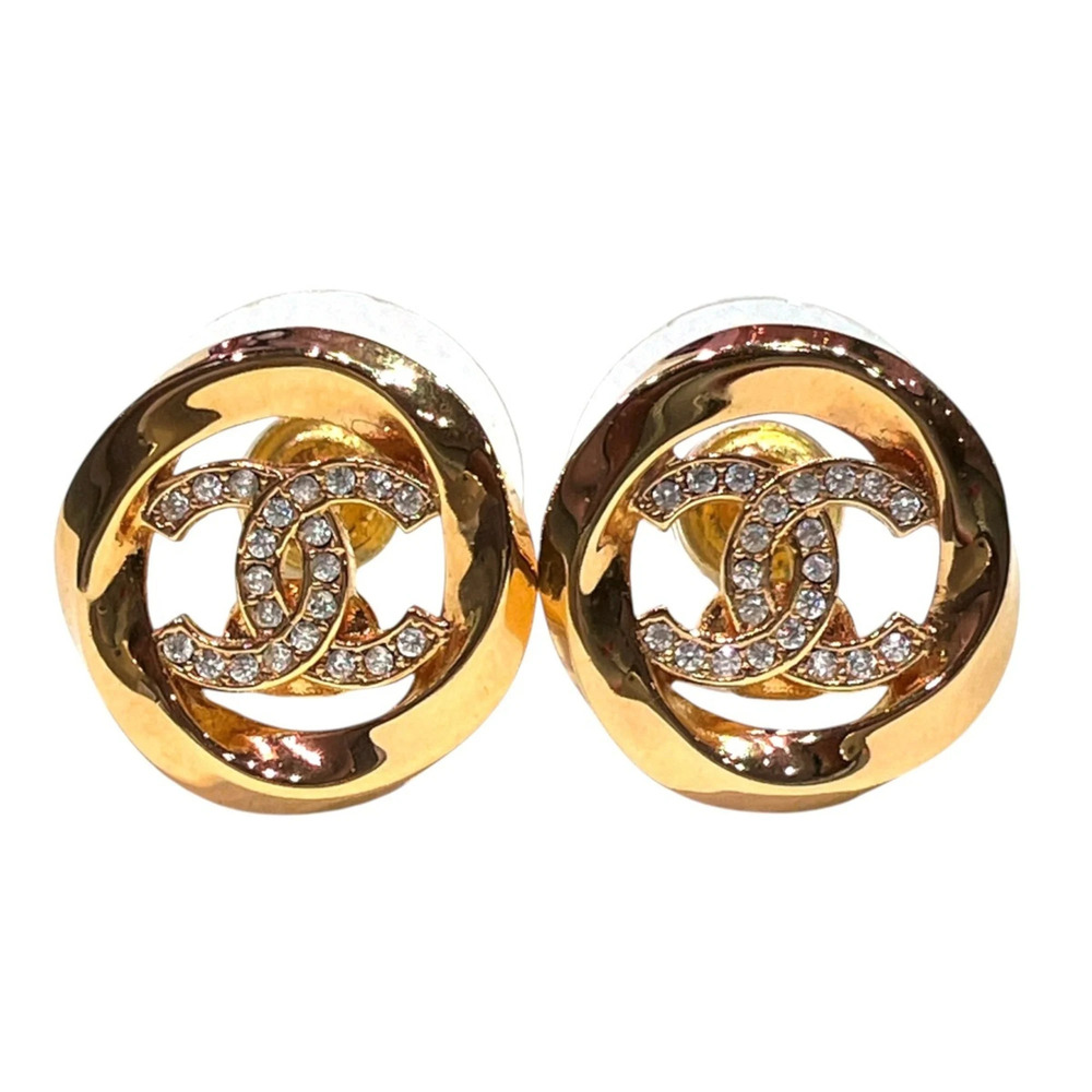 Chanel Coco Mark Rhinestone Earrings, Total Weight 3.8g, GP Rhinestones, ABG692